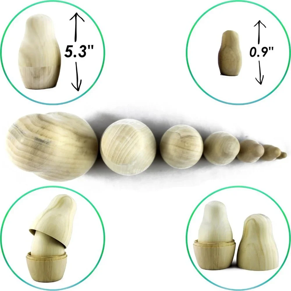 NEW SET OF 7 NESTING DOLLS DIY MATRYOSHKA UNFINISHED BLANK UNPAINTED MAKE YOUR O